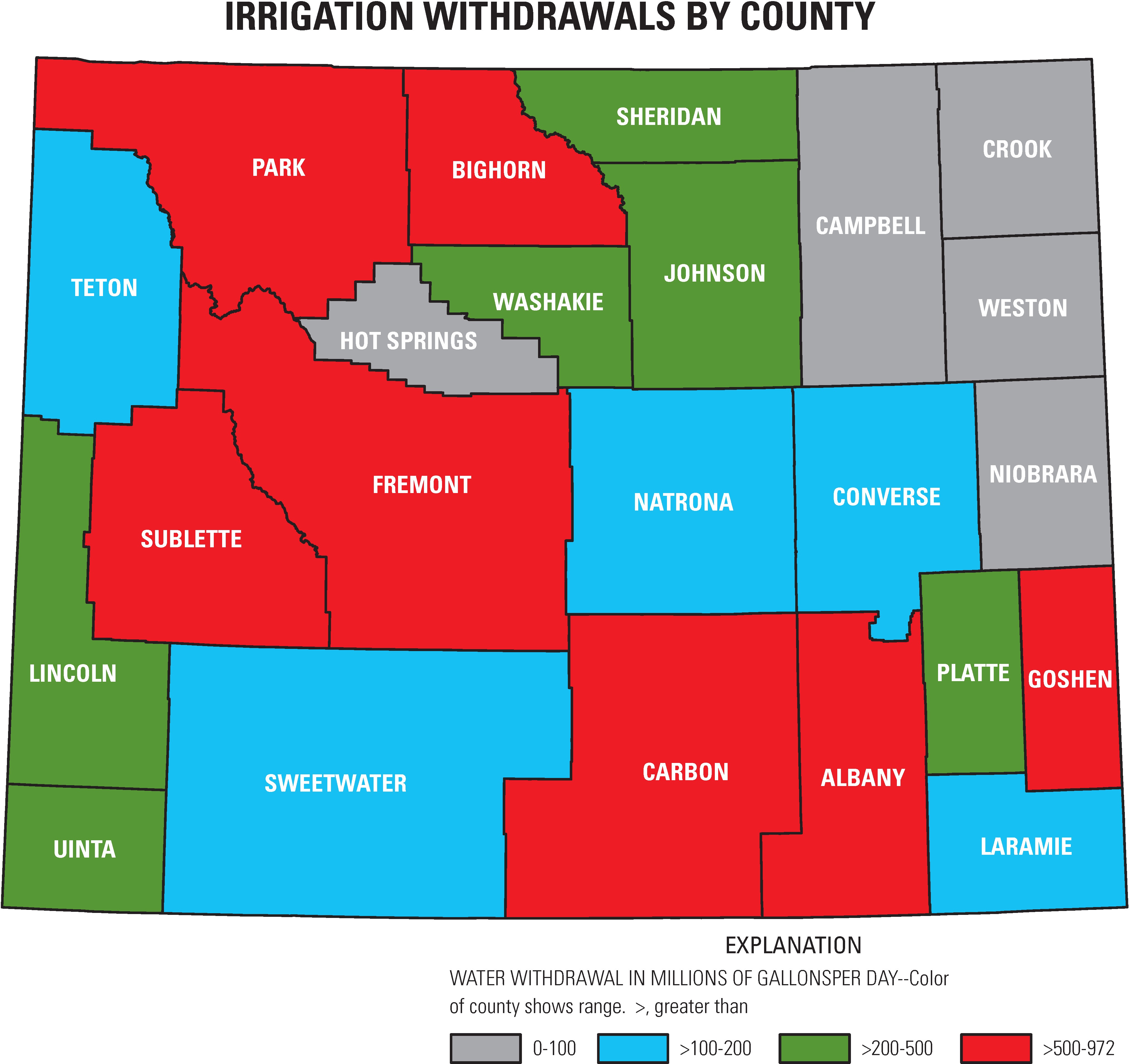 Wyoming 2015 Water Use Map of County Irrigation Withdrawals U.S